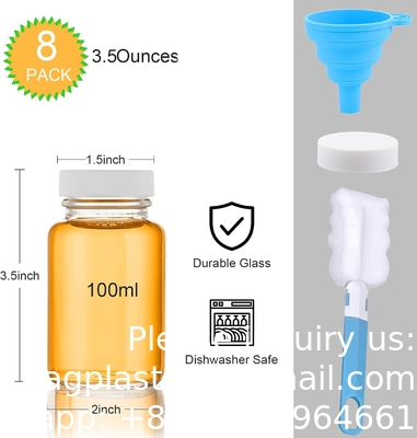 Glass Juice Shot Bottles With Caps - 8 Pack 3.5oz Small Clear Reusable Jars With Lids For Juicing Beverage Storage