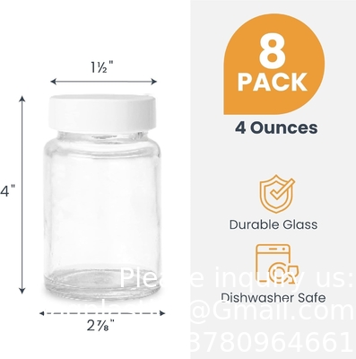 Glass Juice Shot Bottles With Caps - 8 Pack 3.5oz Small Clear Reusable Jars With Lids For Juicing Beverage Storage