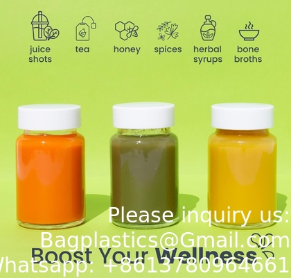 Glass Juice Shot Bottles With Caps - 8 Pack 3.5oz Small Clear Reusable Jars With Lids For Juicing Beverage Storage