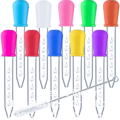 Pipettes Droppers Silicone 5ml Clear Medicine Eye Dropper For Kids With Bulb Tip &amp; Brush For Candy Mold, Gummy
