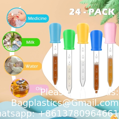 Pipettes Droppers Silicone 5ml Clear Medicine Eye Dropper For Kids With Bulb Tip &amp; Brush For Candy Mold, Gummy
