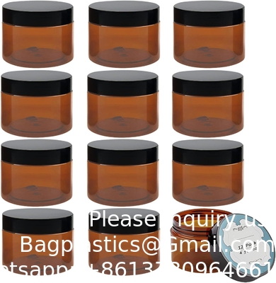 Amber Plastic Jars With Lids And Labels, 12 Pack Empty Brown Cosmetic Containers For Beauty Products,Body Butter