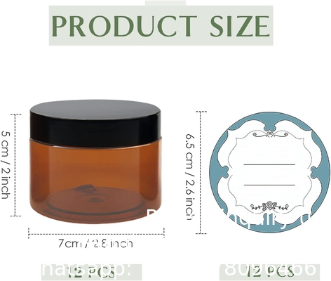 Amber Plastic Jars With Lids And Labels, 12 Pack Empty Brown Cosmetic Containers For Beauty Products,Body Butter