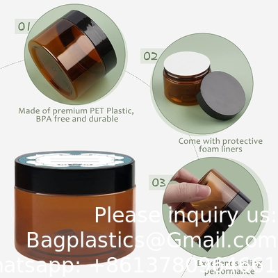 Amber Plastic Jars With Lids And Labels, 12 Pack Empty Brown Cosmetic Containers For Beauty Products,Body Butter