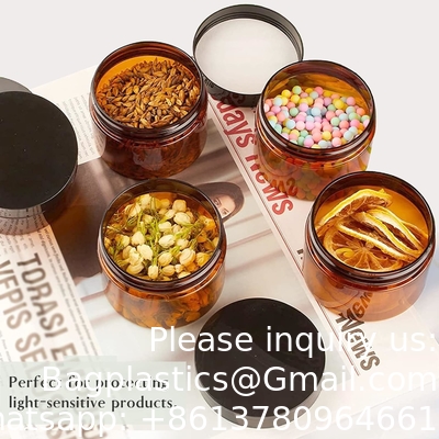 Amber Plastic Jars With Lids And Labels, 12 Pack Empty Brown Cosmetic Containers For Beauty Products,Body Butter