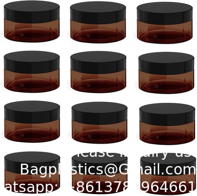 Amber Plastic Jars With Lids And Labels, 12 Pack Empty Brown Cosmetic Containers For Beauty Products,Body Butter