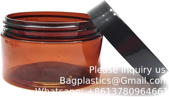 Amber Plastic Jars With Lids And Labels, 12 Pack Empty Brown Cosmetic Containers For Beauty Products,Body Butter