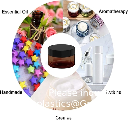 Amber Plastic Jars With Lids And Labels, 12 Pack Empty Brown Cosmetic Containers For Beauty Products,Body Butter