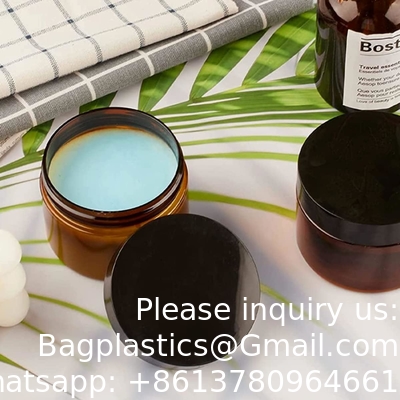 Amber Plastic Jars With Lids And Labels, 12 Pack Empty Brown Cosmetic Containers For Beauty Products,Body Butter