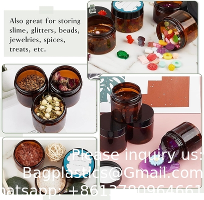 Amber Plastic Jars With Lids And Labels, 12 Pack Empty Brown Cosmetic Containers For Beauty Products,Body Butter
