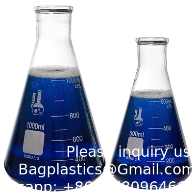 Narrow Mouth Erlenmeyer Flask With Rubber Stopper Glass Flask 5 Piece Set, Narrow Mouth Erlenmeyer, Borosilicate