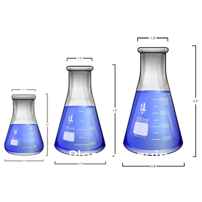 Narrow Mouth Erlenmeyer Flask With Rubber Stopper Glass Flask 5 Piece Set, Narrow Mouth Erlenmeyer, Borosilicate