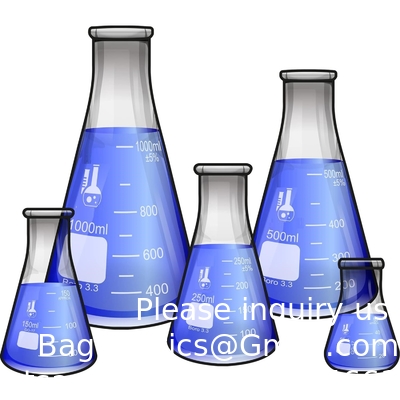 Narrow Mouth Erlenmeyer Flask With Rubber Stopper Glass Flask 5 Piece Set, Narrow Mouth Erlenmeyer, Borosilicate