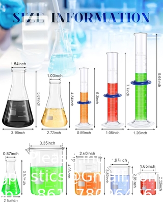 Lab Glassware Set Beaker Flask Cylinder Set Includes Erlenmeyer Flasks, Glass Beakers, Graduated Measuring Cylinders