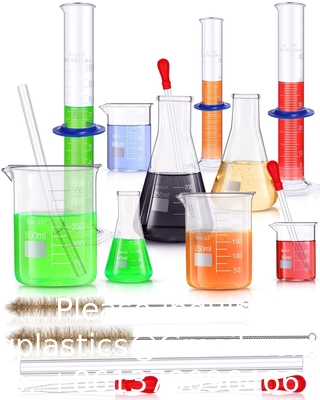 Lab Glassware Set Beaker Flask Cylinder Set Includes Erlenmeyer Flasks, Glass Beakers, Graduated Measuring Cylinders