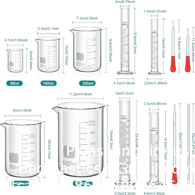 Glass Or Plastic Graduated Cylinder Beaker Set, Thick Lab Cylinders (10 Ml, 25 Ml, 50 Ml, 100 Ml), Beaker