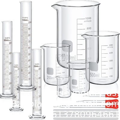 Glass Or Plastic Graduated Cylinder Beaker Set, Thick Lab Cylinders (10 Ml, 25 Ml, 50 Ml, 100 Ml), Beaker