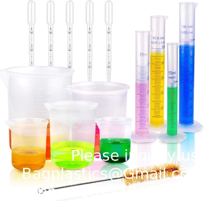 Plastic Graduated Cylinders And Beakers 5 Pipettes, 10ml 25ml 50ml 100ml Cylinders, 50ml 100ml 250ml 500ml 1000ml
