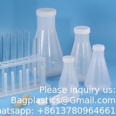 1000ml Plastic Erlenmeyer Flask With Screw Caps, 2 Pack Narrow Mouth Conical Flask For Laboratory, Clear