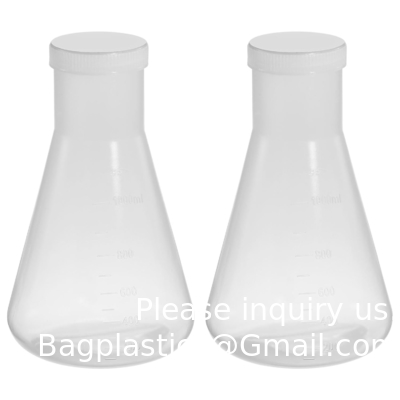1000ml Plastic Erlenmeyer Flask With Screw Caps, 2 Pack Narrow Mouth Conical Flask For Laboratory, Clear