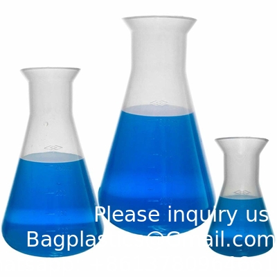 1000ml Plastic Erlenmeyer Flask With Screw Caps, 2 Pack Narrow Mouth Conical Flask For Laboratory, Clear