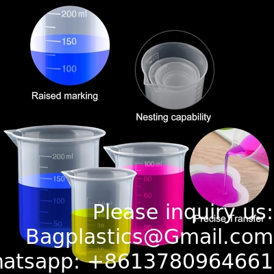 Plastic Beakers Plastic Graduated Cups Clear Multipurpose Measuring Cups Epoxy Mixing Cups, Liquid Container Beakers