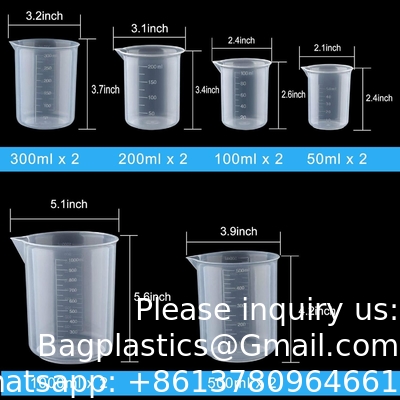 Plastic Beakers Plastic Graduated Cups Clear Multipurpose Measuring Cups Epoxy Mixing Cups, Liquid Container Beakers
