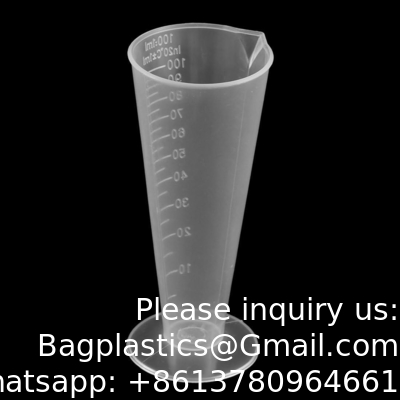 100mL Plastic Graduated Measuring Cup Capacity Beaker Cone Shape Round Base Labs Kitchen Clear