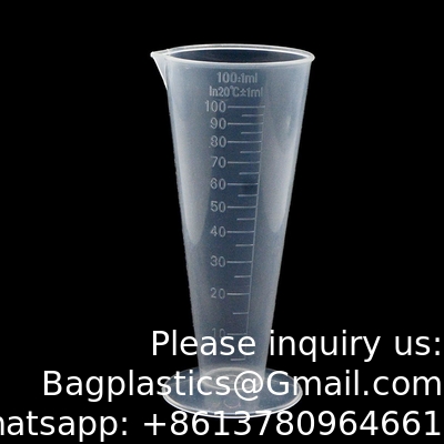 100mL Plastic Graduated Measuring Cup Capacity Beaker Cone Shape Round Base Labs Kitchen Clear