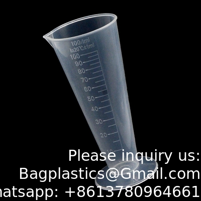 100mL Plastic Graduated Measuring Cup Capacity Beaker Cone Shape Round Base Labs Kitchen Clear