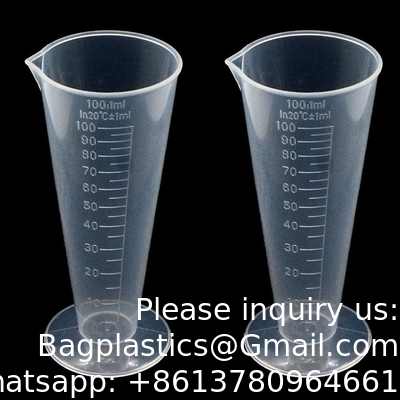 100mL Plastic Graduated Measuring Cup Capacity Beaker Cone Shape Round Base Labs Kitchen Clear