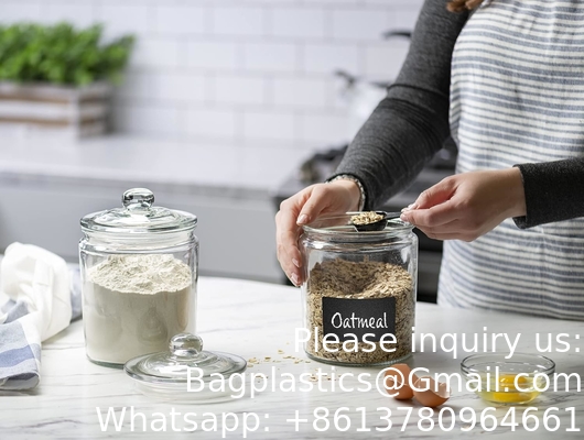 Glass Cookie Jars Labels Marker Gallon Canister Sets For Kitchen Counter With Airtight Lids, Sugar Packet Holder