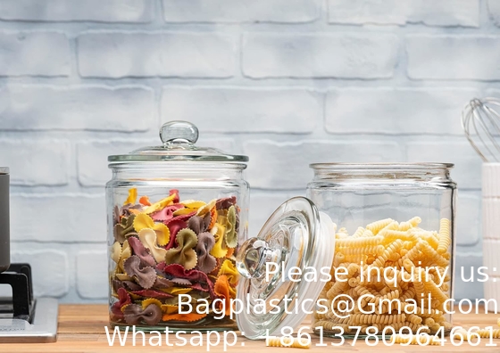 Glass Cookie Jars Labels Marker Gallon Canister Sets For Kitchen Counter With Airtight Lids, Sugar Packet Holder