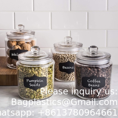 Glass Cookie Jars Labels Marker Gallon Canister Sets For Kitchen Counter With Airtight Lids, Sugar Packet Holder