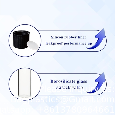 Borosilicate Glass Serological Test Tubes with Black Bakelite Screw Caps Silicon Liners, Vol.30ml 20x150mm