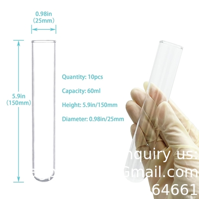 Test Tubes, 50ml - Borosilicate 3.3 Glass - 1.2mm Thick Walls, Beaded Rim - Superior Heat &amp; Chemical Durability