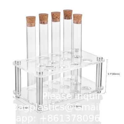 Scientific Experiments 12Pcs 20x150mm Glass Test Tubes With Cork Stoppers 1 Rack Of Acrylic Material