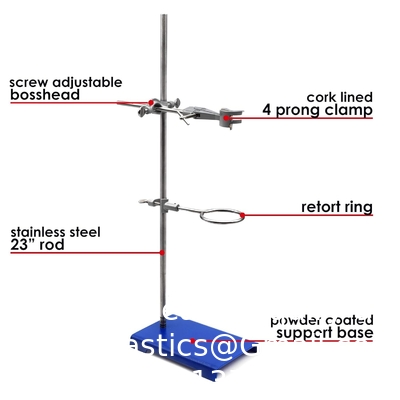 Chemical Resistant Steel Ring Stand Set - Lab Stand Support With Clamp - 8 Inch X 5 Inch Base, 24 Inch Rod