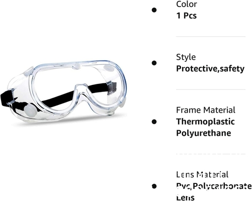 Anti-Fog Protective Safety Goggles Clear Lens Wide-Vision Adjustable Eye Protection Soft Lightweight Eye