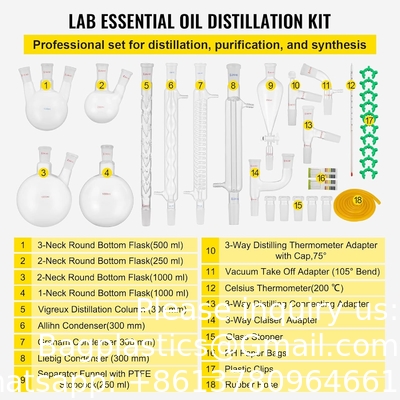 Laboratory Glassware 24/40 Chemistry Glassware 32PCS Chemistry Lab Glassware Kit Distillations Separation