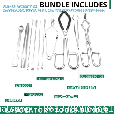 Labwares Essential Lab Tools Starter Pack - Crucible Beaker Tongs Lab Spatula Scoop Spoon Test Tube Clamps Sterilizer