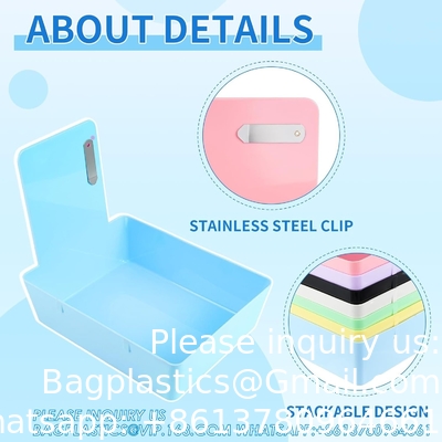 Dental Working Lab Pan, Dental Lab Work Case, Medium Plastic Pans With Stainless Steel Clip For Holding Job Cards