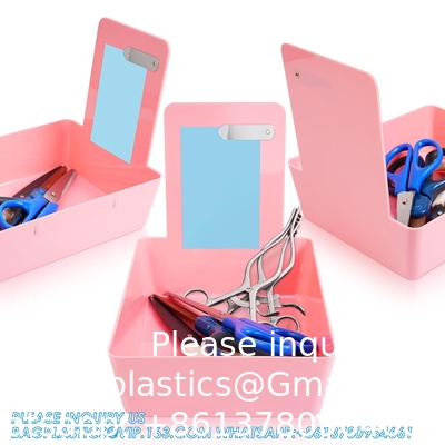 Dental Working Lab Pan, Dental Lab Work Case, Medium Plastic Pans With Stainless Steel Clip For Holding Job Cards