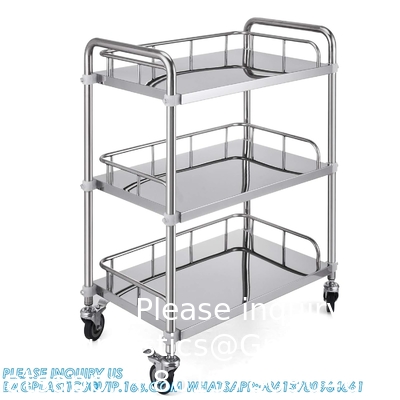 Lab Rolling Cart 3 Shelves Shelf Stainless Steel Rolling Cart Catering Dental Utility Cart Commercial Wheel Dolly