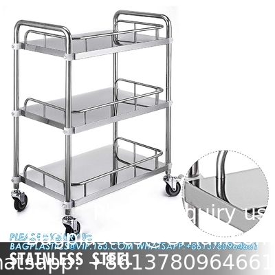 Lab Rolling Cart 3 Shelves Shelf Stainless Steel Rolling Cart Catering Dental Utility Cart Commercial Wheel Dolly