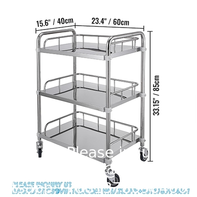 Lab Rolling Cart 3 Shelves Shelf Stainless Steel Rolling Cart Catering Dental Utility Cart Commercial Wheel Dolly