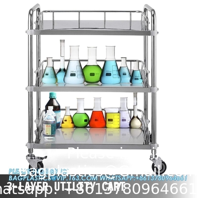 Lab Rolling Cart 3 Shelves Shelf Stainless Steel Rolling Cart Catering Dental Utility Cart Commercial Wheel Dolly