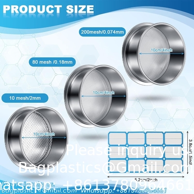 304 Stainless Lab Sieves, 200 Mesh (0.074 Mm), 80 Mesh (0.18 Mm), 10 Mesh (2 Mm) Aperture Test Sieve, 4 Inch Diameter