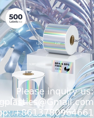 Holographic Round Thermal Label Stickers Circle 2 Inch Printable Rainbow Thermal Printer Labels Stickers Self-Adhesive
