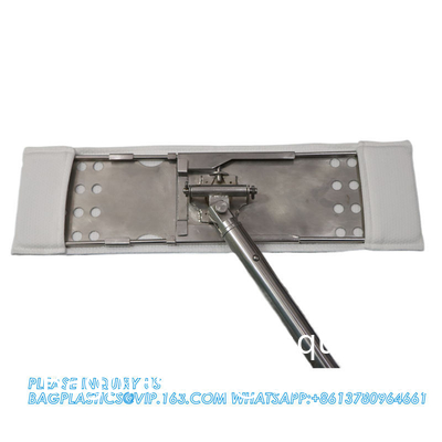 Stainless Steel Flat Mop Reusable Mop Lab Microfibre Fabric mopping Head frame ESD Mop With Telescopic Handle